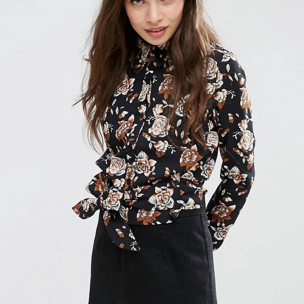 Fashion Union petite tie-waist pattern blouse